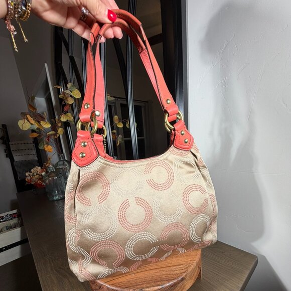 Coach Op Art Hobo Shoulder Bag — Tan & Coral/Salmon  - AS IS - Picture 5 of 15